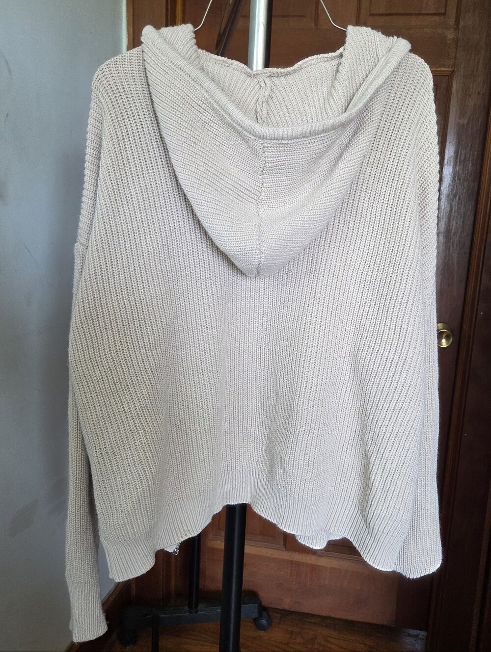 Cream Knit Zip-Up Hooded Cardigan